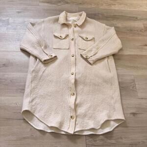 Oak + Fort 100% Wool Long Shacket Jacket Sweater Women's L Cream